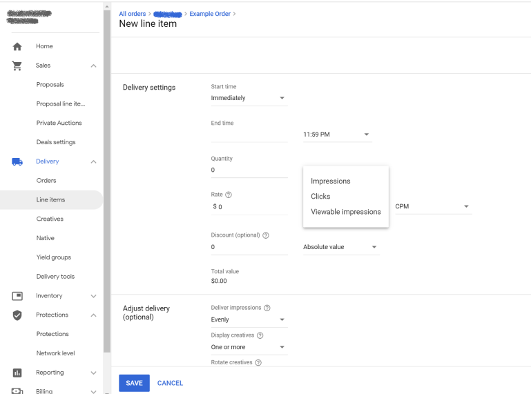 line item delivery settings